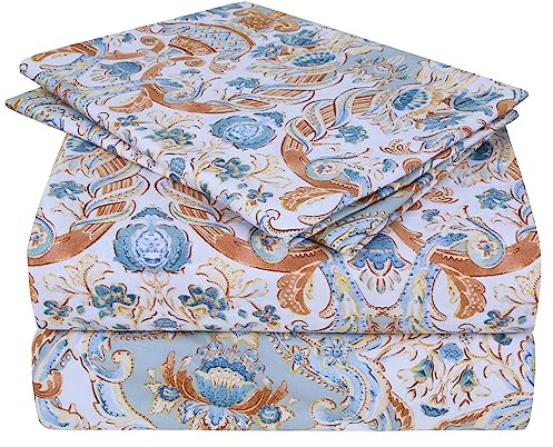 JSD Vintage Paisley Printed Sheet Set Queen Size, 4 Piece Soft Pattern Microfiber Sheets Extra Deep Pocket
