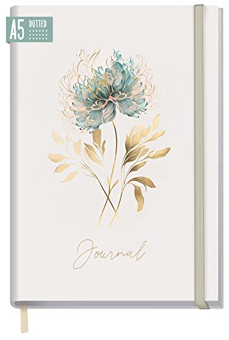 paper&you® dotted Journal A5 mit Gummiband Golden Flower 156 Seiten, Notizbuch gepunktet, Tagebuch - nachhaltig & klimafreundlich