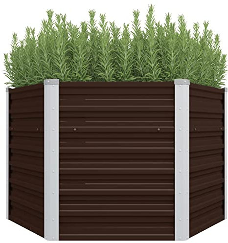 Lechnical Vegetable Garden Kit,Raised Planter,Garden Hoops For Raised Beds,Garden Raised Bed Brown 129x129x77 cm Galvanised Steel