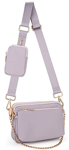 UTO Kleine Umhängetasche Damen 3 in 1 Crossbody Bag Damen Breiter Gurt mit Münzbeutel Handtasche mit Abnehmbare Kette Schultertasche mit Abnehmbarer Verstellbarer Schultergurt Lila Stylisch Tasche
