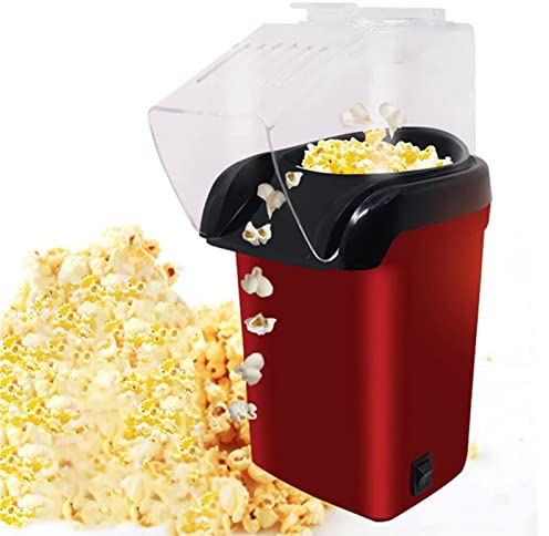 Palomitero para el Hogar, Eléctrica, Máquina de Palomitas Hogar, 1200W Aire Caliente para la Casa, Silenciosa y Rápida, Palomitas de Maíz Listas en 5 Minutos, Operación con un Botón, Popcorn,Rojo