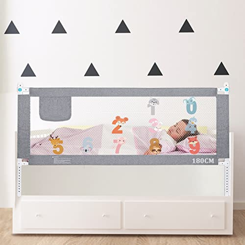 Sentasi Barrera Seguridad Cama Niños Portatil 180cm, Barandilla Cama Niños Anticaída con Elevación Vertical/Doble Cierre De Seguridad/Ajustable En Altura Barrera Cama - 1 Lado