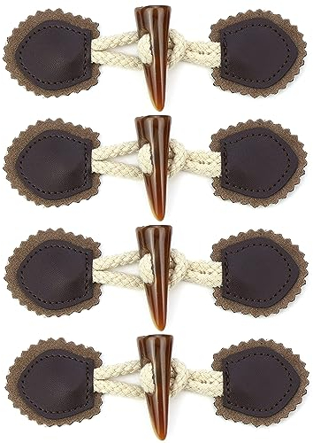 DHER KnöPfe Mit Verschluss Leder Buttons FüR Mantel Notizbuch Tasten KnöPfe Verschluss Jacken 4 Paar Knopf Pullover Windjacke Harz Knopf Mantel Knopf Horn Knopf Mode Rucksack (Dunkler Kaffee + braun)