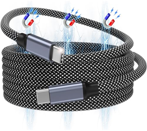 Magtame 1,5 m magnetisches USB-C-auf-USB-C-Kabel, 240 W/5A Schnellladekabel | Robustes Nylon-Geflecht, verhedderungsfrei und magnetisch aufrollbar, für iPhone15-17,Samsung, Laptop, Tablet,USB-C-Geräte