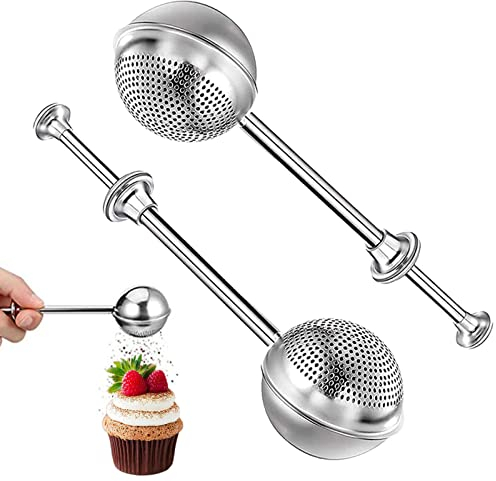 2 Tea Infuser for Loose Tea, Flour Duster for Baking Telescopic Stainless Steel Powdered Sugar Flour Duster | Powdered Sugar Spoon, Dusting Wand for Sugar Flour and Spices