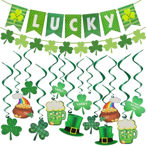30 Pezzi Decorazioni per il Giorno di San Patrizio, Striscione del Festival Irlandese, Ghirlanda a Spirale, Boccale di Birra Cappello Verde Decorazione Girevole Appesa, Ghirlanda Irlandese
