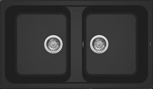 ELLECI LG245040 - Lavello da Cucina 2 Vasche, 86x50 cm, Nero 40
