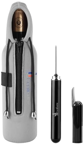 Gentlewine | Kit Tire-Bouchon Pompe à Air + Sac Isotherme pour Bouteille de Vin 75cl – Ouvre Bouteille sans Effort, Même avec Bouchon Abîmé, Préserve Le Liège – Cadeau pour Amateurs de Vin Accessoire