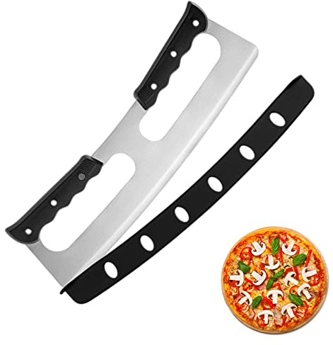 Pizzaschneider - 35cm Großes Pizza Wiegemesser aus Edelstahl mit Kunststoff-Griff Profi Pizzamesser Pizzaroller Pizza Cutter für Pizza, Flammkuchen (1 Stück)