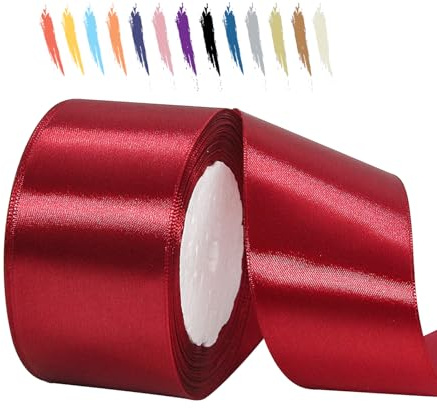 Rotwein 50mm Satinband 23 Meter, Polyesterband, verschönern Sie Ihre Bastelarbeiten und Feiern, ideal für Geschenkverpackungen, Dekorationen, Hochzeitsautoband, Bänder zum Basteln