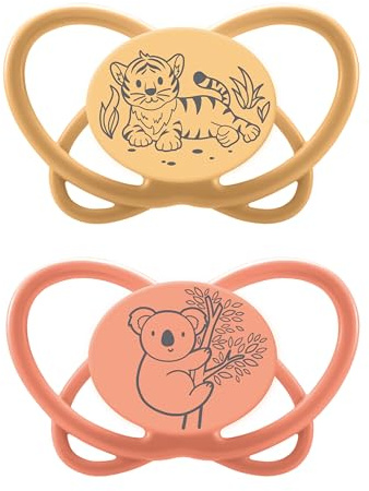 nip - Butterfly | 0-6 Monate | 2er Pack | Stillfreundlicher, zahnfreundlicher Babyschnuller inkl. Schnullerbox. Nachhaltiger Schnuller mit weichem Silikonsauger, Orange/Rot