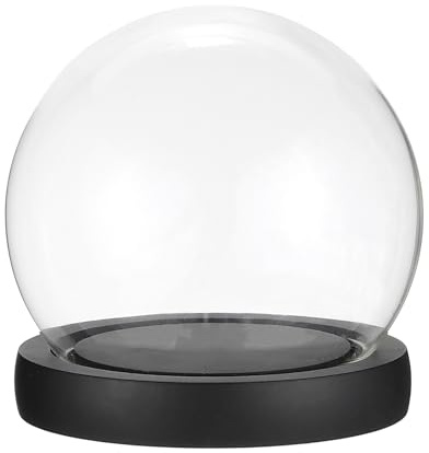 PATIKIL 3.3x4.7 Round Glass Display Dome Cloche, Decorative Tabletop Display Ball Bell Jar with LED Light Base for Plants Collectible Figure Candles Medals, Black