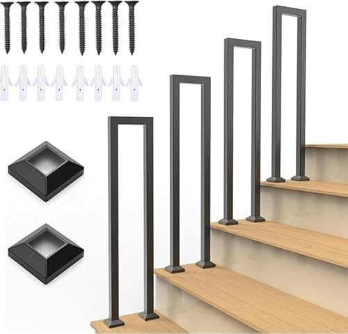 Main Courante pour Escalier U, Garde Corps Exterieur, Rampe Escalier Intérieur, Rampe en Forme de U, Noir Garde Corps en Métal pour Extérieur, Balcons, Couloirs. (Noir, U-100CM)
