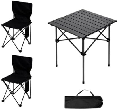 Tische und Stühle für den Außenbereich, tragbarer Klapptisch und -stühle für den Außenbereich für Freizeitpicknicks, multifunktionales Reisetisch- und Stuhlset, Tisch- und Stuhlset (Farbe: Schwarz, Gr