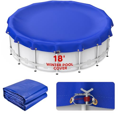 Keten 18FT Pool Covers for Above Ground Pools,【2024 Upgrade】 Round Winter Pool Cover, 4FT Overlap Extra Thick Durable, Keeps Out Debris, Swimming Pool Cover with Winch and Cable
