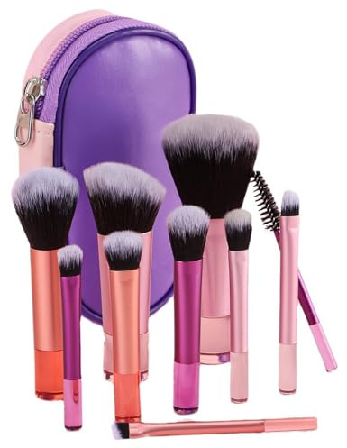 10 Piezas Set de Brochas de Maquillaje Profesional Mini para Viaje - Colorete, Base Líquida, Delineador de Ojos, Sombra de Ojos