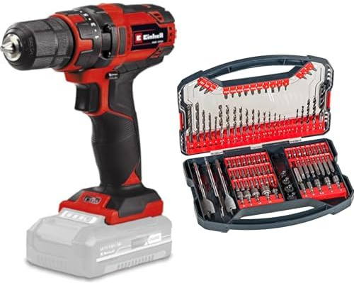 Einhell TC-CD 18/35 Taladro / destornillador inalámbrico Li - Solo Power X-Change (iones de litio, atenuador electrónico, iluminación LED, sin batería ni cargador)+ Set 101 piezas brocas y puntas