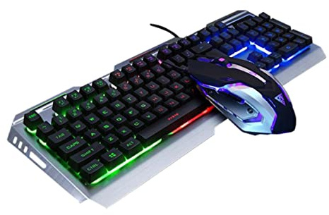 OSALADI Tastiera USB Retroilluminata Meccanica Design Luci Miste Colorate Pannello Metallico Sabbiatura Durevole Pulsante Flottante Alta Elasticità Tastiera Meccanica Cool Mouse da Gamer