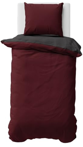 Visaggio Biber Bettwäsche 135x200 cm 100% Baumwolle Flauschig Warm Feinbiber Bettbezug Winterbettwäsche Bordeaux Anthrazit