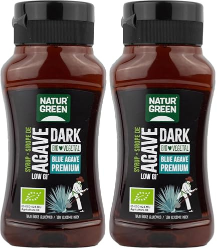 NaturGreen - Sirope de Agave Dark BIO, Sirope de Agave Premium, Ecológico, Bajo Índice Glucémico, Endulzante, 100% Vegano, Sin Gluten, Sin Lactosa - 258 ml/350g (Paquete de 2)