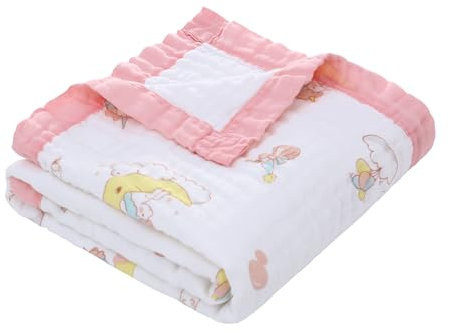 Manta de muselina para bebé de 6 capas, manta de algodón suave y transpirable, manta envolvente para niñas y niños, 110 x 110 cm (rosa)