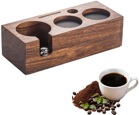 SH-RuiDu Wooden Coffee Tamper Station, Natural Walnut Espresso Tamper Organizer for 51mm & 54mm Portafilters, Adjustable Coffee Portafilters Stand Base for Espresso Coffee Machine Barista Accessories
