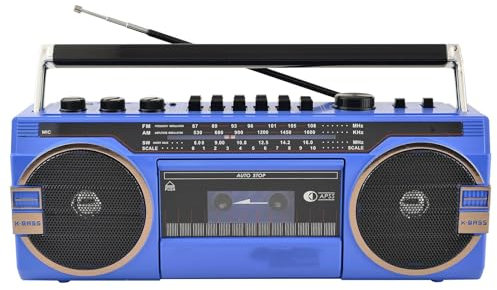 Boombox con lettore CD in stile anni '80, radio portatile con lettore di cassette AM/FM con registratore a cassette Bluetooth, manopole di regolazione del volume, perfetto per riunioni di famiglia e