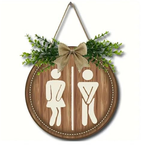 JMORCO Plaque WC 1 Panneau en Bois Rustique for décoration Murale, Panneau Rond à Suspendre for Porte de buanderie, Panneau de Salle de Bain, Unisexe, décoration de Toilettes Amusante(Toilet)