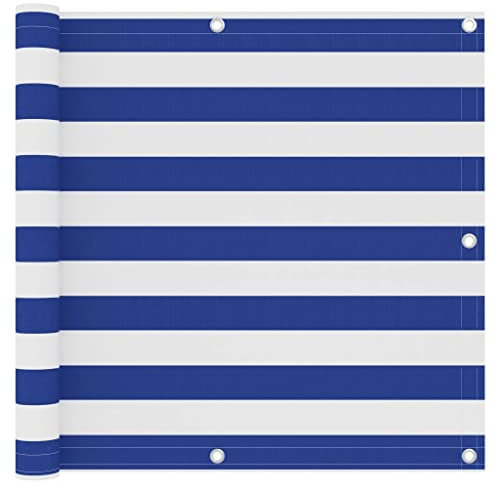 LLEZKBR Balkonsichtschutz weiß und blau 90x300cm Oxford Stoff