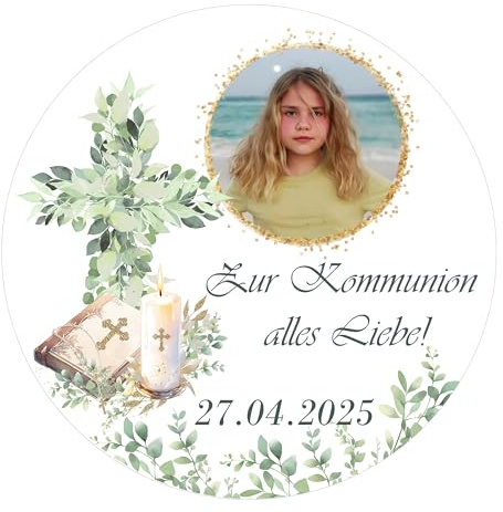 Tortenbild oder Muffin Aufleger personalisiert mit Text und Foto | Kommunion | Konfirmation | Firmung | Jugendweihe - Fondant, Oblate oder Dekorpapier Plus