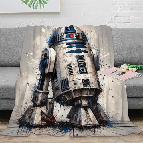 Krieg der Sterne Wohndecken Sofadecke Couchdecke 3D Druck R2-D2 Fleecedecke Kuscheldecke Tagesdecke Flauschig Warm Bett Decken Weichen Flauschig for Erwachsene Kinder 60x80inch(150x200cm)