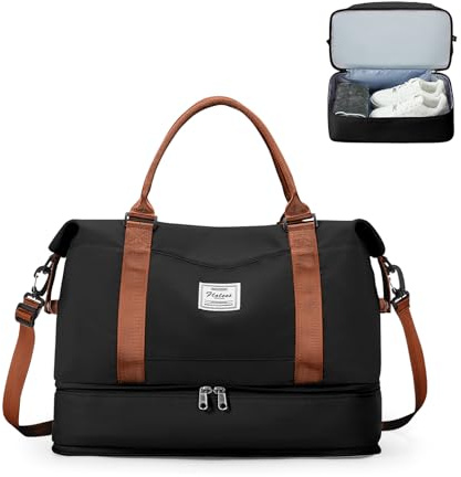 for Ryanair Airlines Underseat Cabin Bag 40x30x20 Weekend Overnight Carry on Holdall 40x20x25 for Women Travel Duffel Sport Gym Tote Mum Hospital Bags with Wet Pocket,A09-Black-Brown
