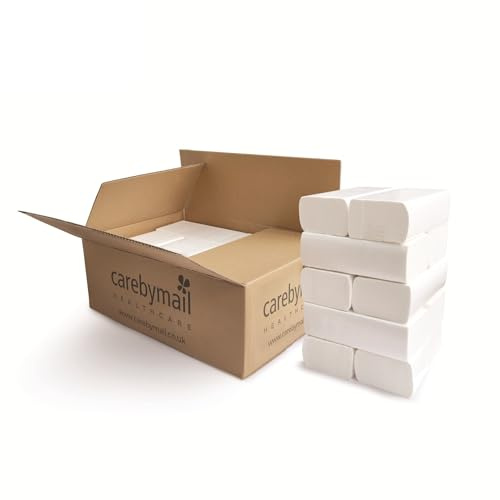 Interfold V-Fold Paper Hand Towels, 2-ply Premium, 2000 Sheets (10 Sleeves of 200 Sheets), Absorbent & Strong Multi-fold Paper Towels | Sheet Size: 24 cm x 21 cm - Care by Mail Healthcare