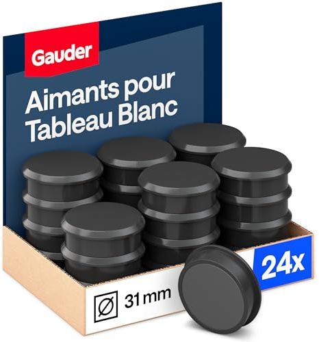 GAUDER Magnete für Magnettafel & Kühlschrank (31x10mm - 24 STK - schwarz) | Starke, große Tafelmagnete aus Ferrit, Whiteboard- und Kühlschrankmagnete, runder Magnet mit Halt, für Büro, Schule, Haushalt