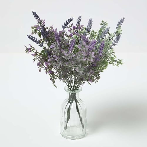 HOMESCAPES Decorative Artificial Flowers, Set of 3 Realistic Silk Lavender & Rose Leaves, Vibrant Faux Flowers That Look Real, Indoor Decor Floral Arrangement Table Decoration for Weddings & Birthdays