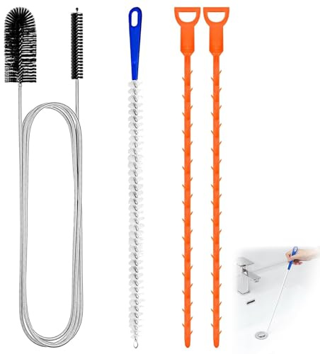Zyluniy 4 Piezas Desatascador Tuberias Profesional, Cepillo Desatascador de Fregadero para obstrucciones, Cepillo para desagües y Cepillo Limpiador de tuberías, Ideal para Cocina y baño