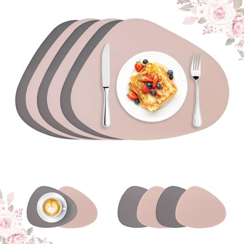 ROEOWENE 6PC Tovagliette Americane Lavabili Ovali per Tavolo Cucina | Colazione Antiscivolo Tovagliettes In Pelle E Sottobicchieri Rotonde Tovaglietta Americana Lavabile Sottopiatti Natalizi