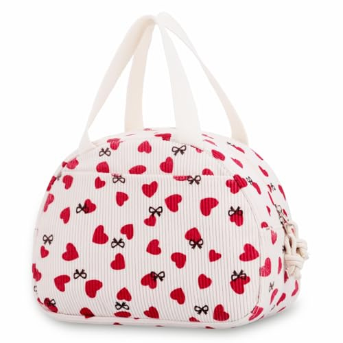 TranRantic Bolsa Termica Porta Alimento, Bolsas de Almuerzo Aisladas para Niñas y Mujeres, Loncheras de Trabajo Reutilizable de Fugas para Colegio, Oficina, Pícnic o Viaje(Beige/Corazón)