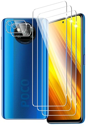 DXULWLM 3+2 Piezas Cristal Templado para Xiaomi Poco X3(Pro)/Poco X3 NFC,con protector de Lente de cámara,HD transparente,Dureza 9H,Sin Burbujas,Anti-Arañazo Protector de Pantalla