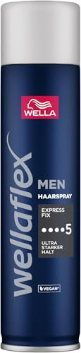 Wellaflex Men Express Fix Haarspray | Ultra Starker Halt | 48 Std. Halt | Vegan | Dermatologisch Getestet | 250ml (Packung mit 5)