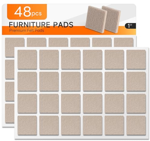 48 PCS Felt Furniture Pads, 1-inch Square Beige Chair Felt Pads, Felt Pads for Furniture Feet to Protect The Floor from Scratches,Reduce Noise