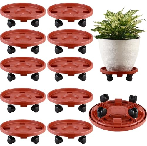 Großer Pflanzen-Caddy mit Rädern, 33 cm, Rollpflanzenständer, robuster Kunststoff, Pflanzenroller, Untertopf, Untersetzer auf Rädern, für drinnen und draußen, Pflanzwagen mit Rollen, Pflanzschale