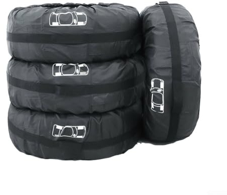 Yhenlovtt Lot de 4 sacs de rangement réglables pour pneu de voiture pour VUS, van et berline – Housses de roue en polyester 190T avec poignées pour pneus de 13 à 58 cm, noir (S)