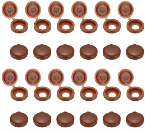 PATIKIL Hinged Screw Cover Caps, 100Pcs Plastic Screw Cap Fold Snap Covers Washer Flip for Covering Screw Heads Protection Decorative, Red-Brown