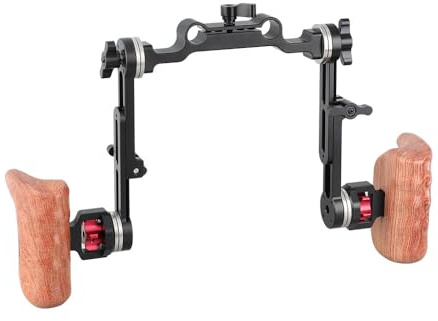 Kompatibel mit ARRI und DSLR, Kameragriff aus Holz mit Rosettenarm und doppelter 15-mm-Stangenklemme for Schulterstative(Type 4)