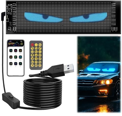 LED Augen für Lkw Auto, Programmierbar Devil Eyes mit APP-Steuerung,Bluetooth USB 5V und Fernbedienung, Personalisiert Leuchtschild für LKW,Auto,Party,Billboard,Text,Graffiti (20×64 Pixel(348x102mm))