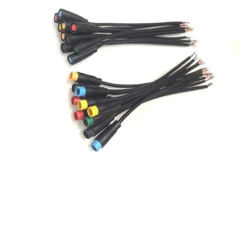 Set di 5 paia di connettori elettrici M8 a 6 poli per bicicletta, 15 cm, maschio e femmina, grado di protezione IP20, guaina in PVC con anima in rame, per 2,5 A, 12 V, colore: nero