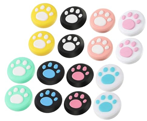 Lurrose Lot de 16 Capuchons Joystick en Silicone Motif Pattes de Chat, Compatibles Switch, Grip Antidérapant, Protège Manettes, Accessoires Gaming Multicolores pour Style Plusieurs styles