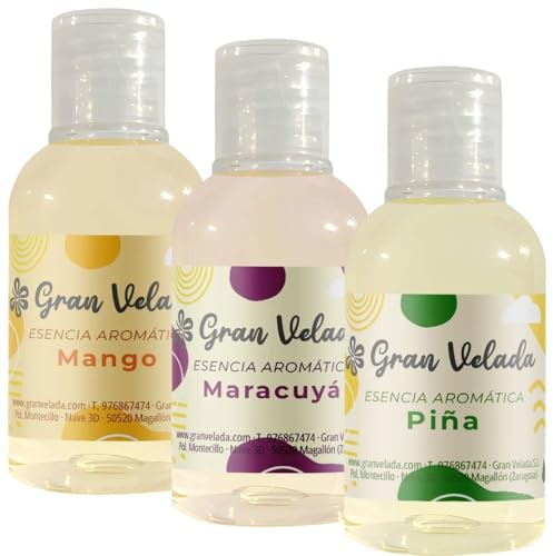 Gran Velada - Pack Ahorro Esencias Frutales Tropicales 3 x 50 ml | Pack de Fragancias para Velas Aromáticas para Ambientadores Caseros para Hacer Velas | Perfumar Creaciones Aroma Duradero