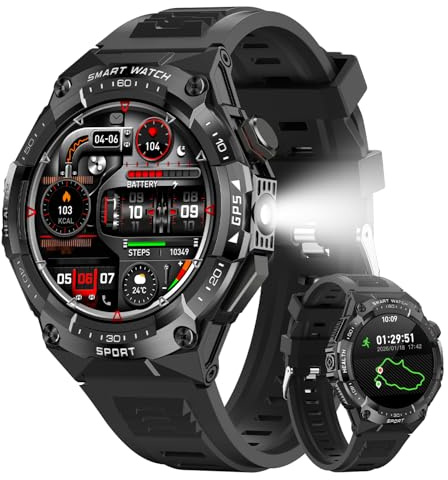 Military Smart Watch for Men with Built-in GPS,115 Sport Mode Fitness Tracker，24/7 Heart Rate Sleep Monitor，Answer/Make Calls/60 Days Battery,3ATM Waterproof Smartwatch for Android iPhone,Black